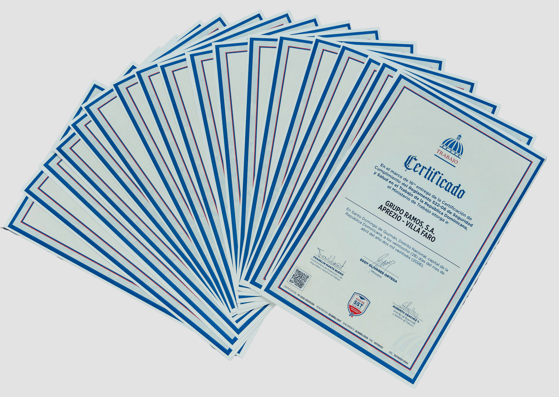 Grupo Ramos recibe 45 certificaciones del Ministerio de Trabajo por su excelencia en Seguridad y Salud Ocupacional